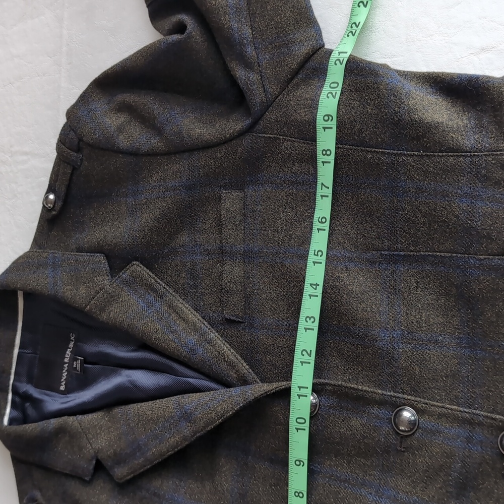 Banana Republic Blue & Green Plaid Wool Blend Flare Sleeve Blazer Sz 16 - Picture 4 of 11